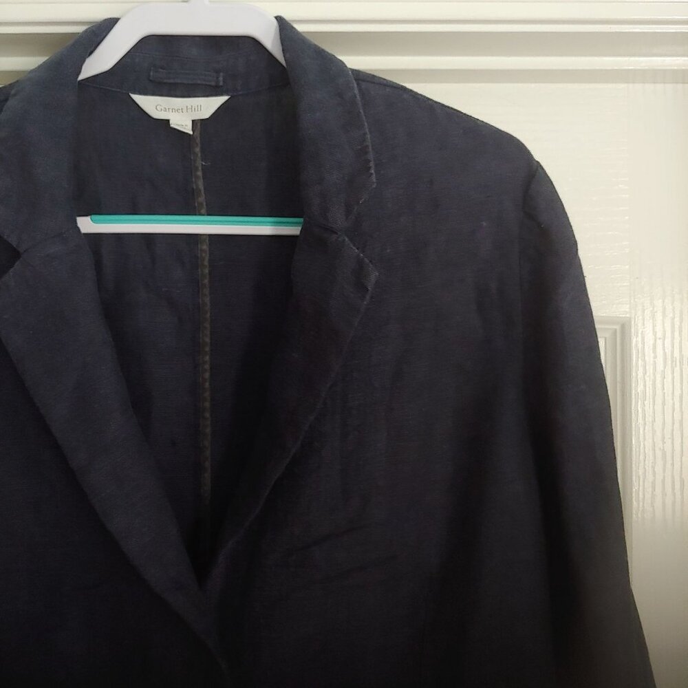 Garnet Hill Linen Career Business Travel Resort Nautical Coastal Button Blazer M - Picture 4 of 15